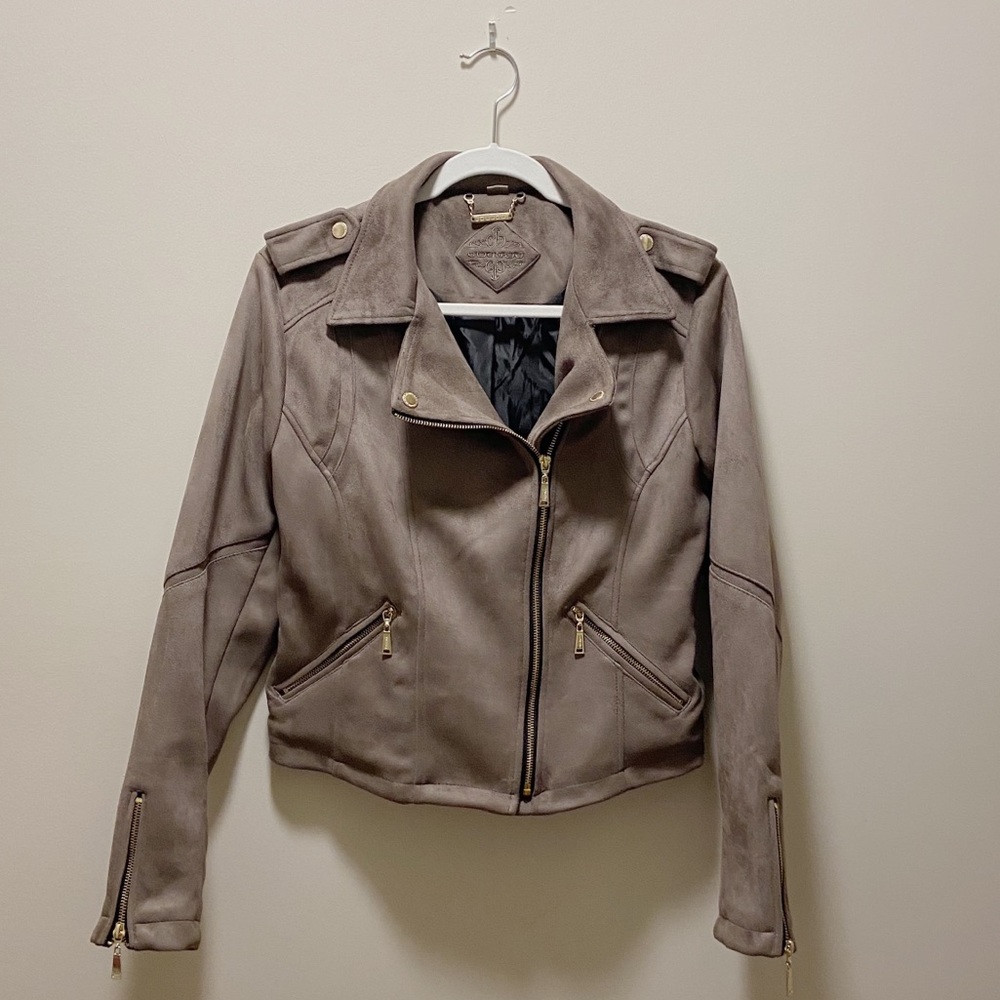JOU JOU Kids Faux Suede Moto Jacket Large